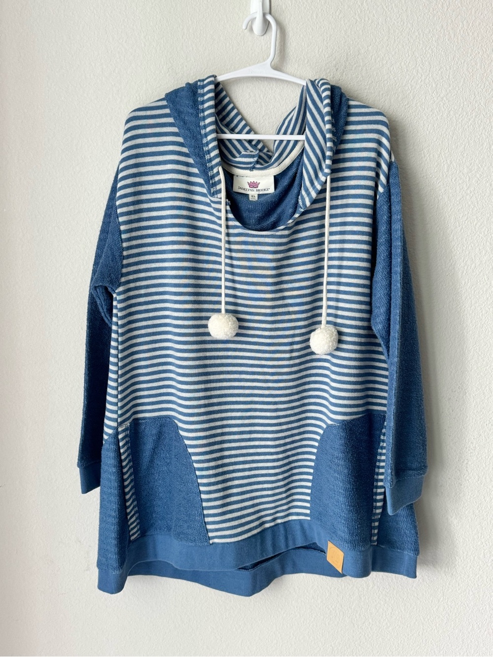 Jadelynn Brooke Blue and White Striped Hooded Sweatshirt